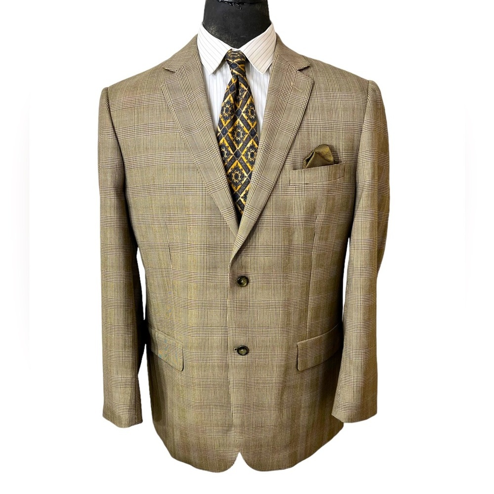 JOSEPH & FEISS GOLD SIZE 46L 100% WOOL. STYLE A HOUNDTOOTH ☑️